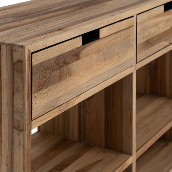 Comodă TV din lemn reciclat de tec maro cu 3 sertare si 6 compartimente 140x30x55 cm [6]