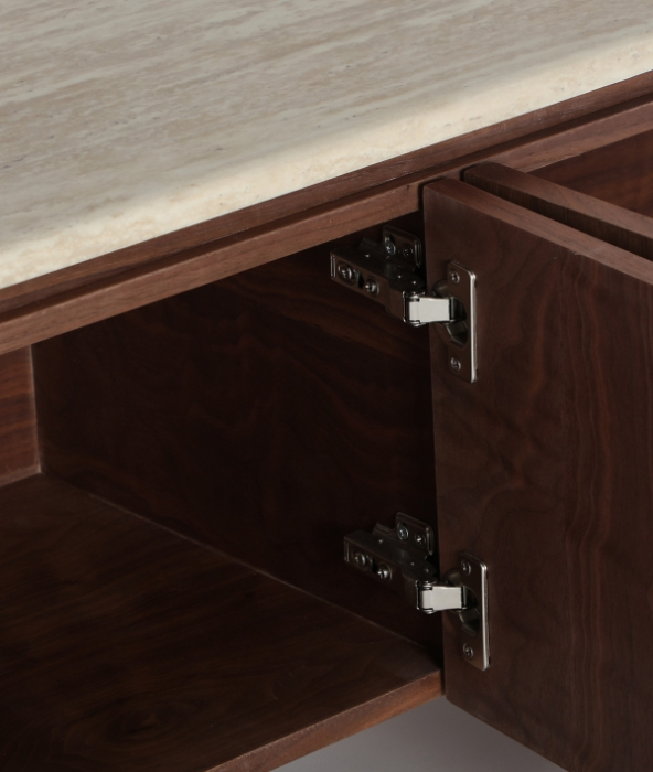 Comodă TV joasă din MDF maro cu 4 uși și blat din marmură sintetică Dune [7]