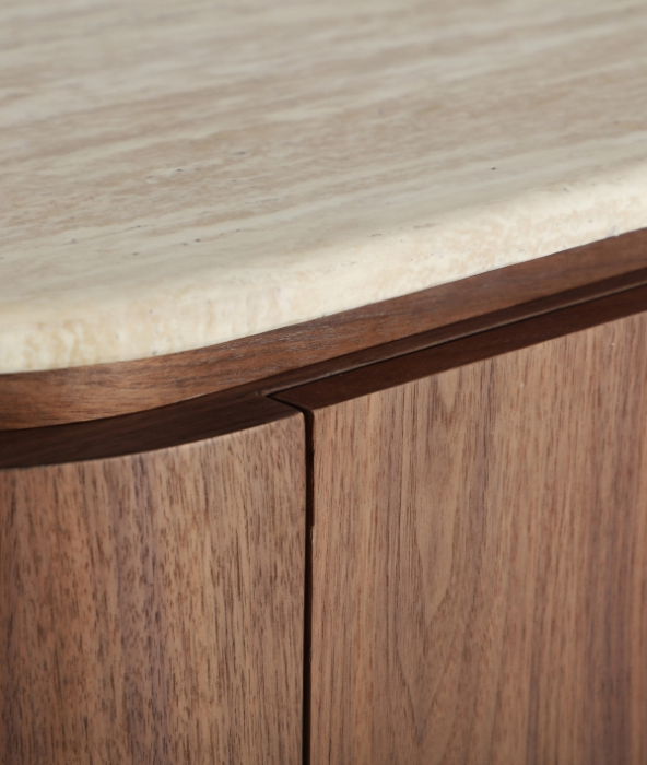 Comodă TV joasă din MDF maro cu 4 uși și blat din marmură sintetică Dune [5]