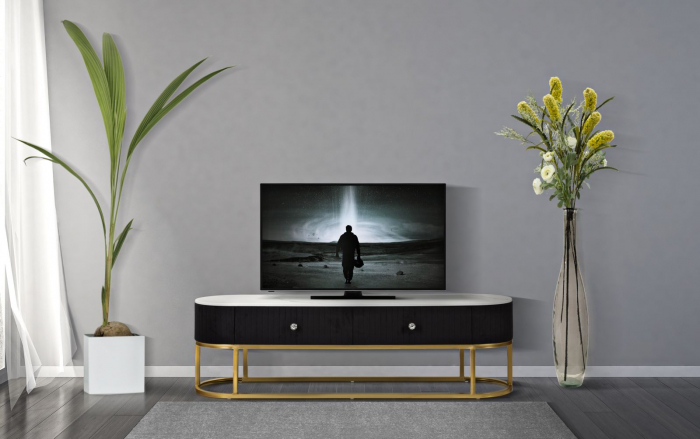 Comodă TV Glam Montpellier, catifea neagra, baza aurie-creativdeco.ro [3]