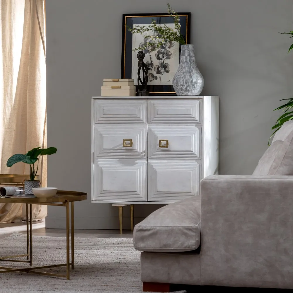 Comoda Unique Alb Auriu, Lemn Mango Metal - de la creativdeco.ro [2]