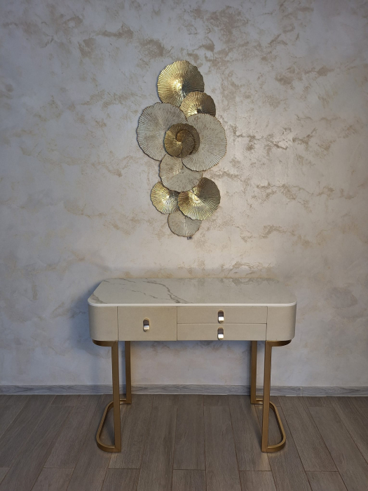 Consola 3 sertare Beauty, piele bej cu baza aurie - CreativDeco.ro [10]