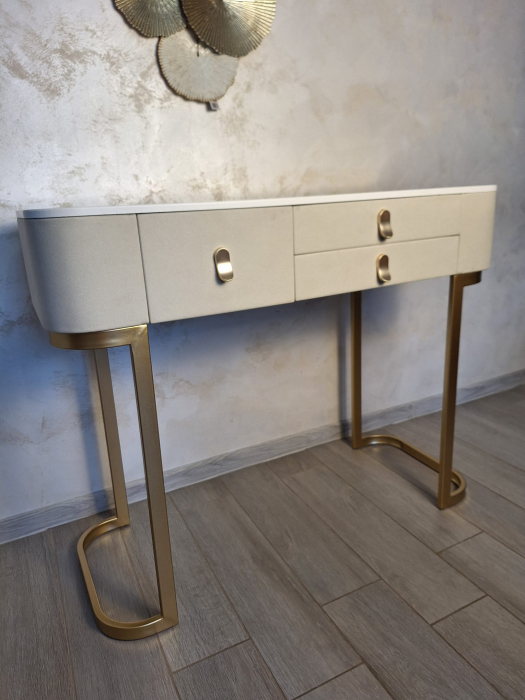 Consola 3 sertare Beauty, piele bej cu baza aurie - CreativDeco.ro [11]
