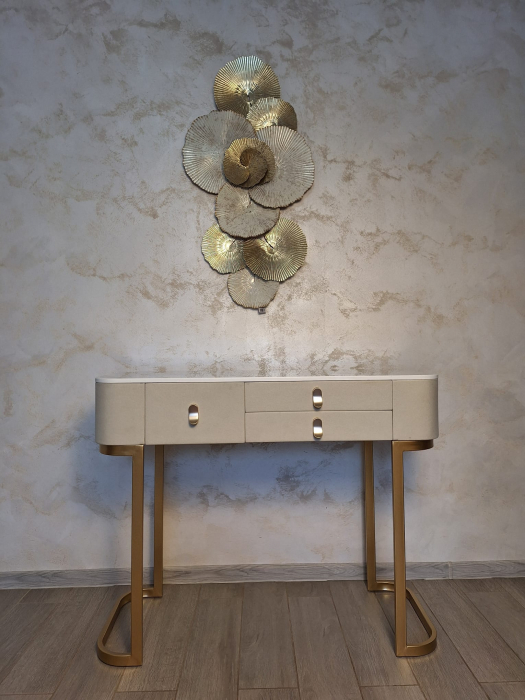 Consola 3 sertare Beauty, piele bej cu baza aurie - CreativDeco.ro [9]