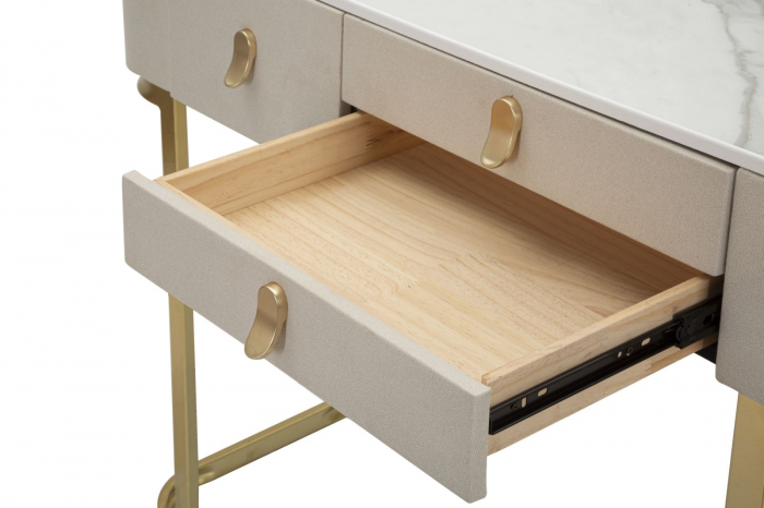 Consola 3 sertare Beauty, piele bej cu baza aurie - CreativDeco.ro [7]