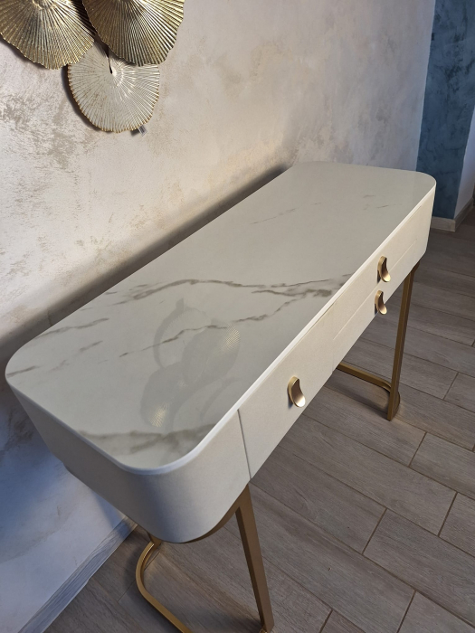 Consola 3 sertare Beauty, piele bej cu baza aurie - CreativDeco.ro [12]