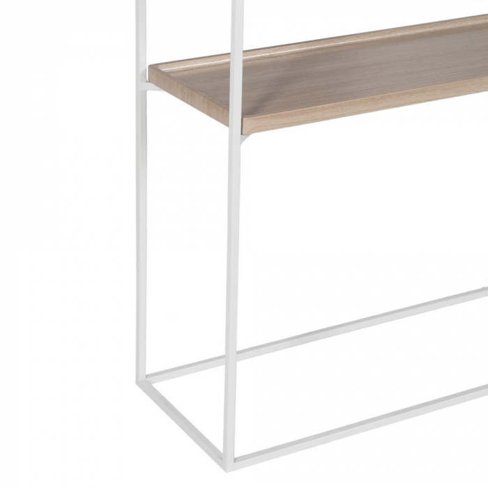 Consolă albă cu blat lemn și raft din sticlă – design modern aerisit [8]