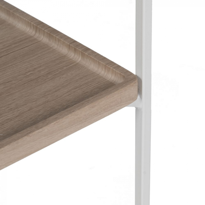 Consolă albă cu blat lemn și raft din sticlă – design modern aerisit [6]