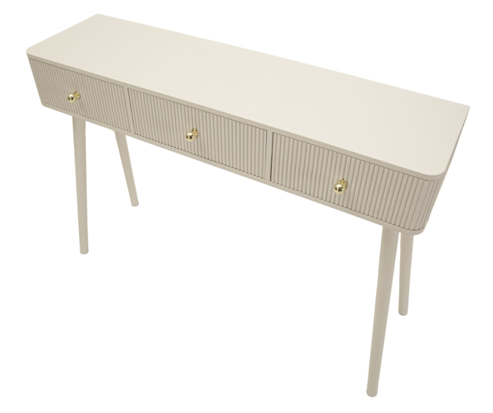Consolă albă din lemn de pin și MDF cu trei sertare texturate design modern [5]