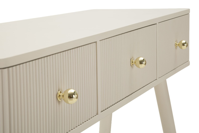 Consolă albă din lemn de pin și MDF cu trei sertare texturate design modern [6]
