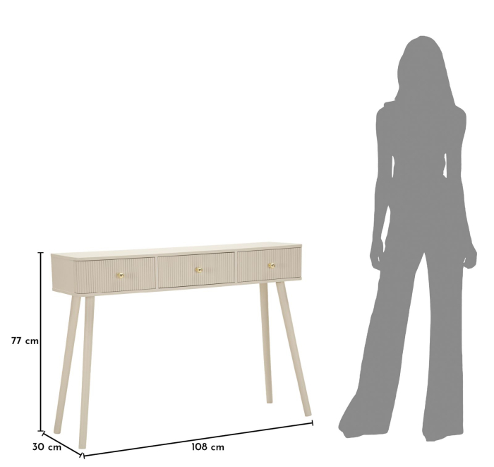 Consolă albă din lemn de pin și MDF cu trei sertare texturate design modern [9]