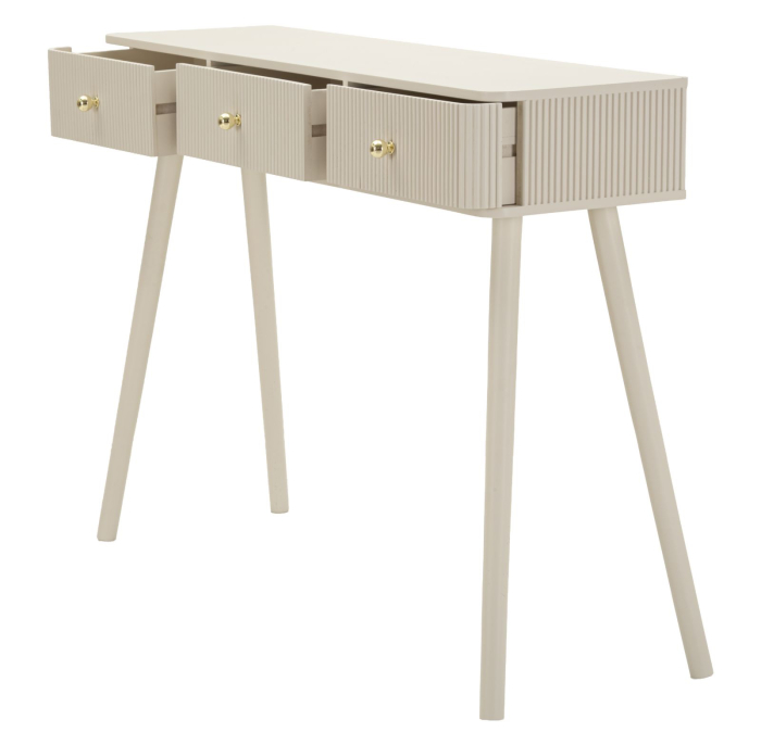 Consolă albă din lemn de pin și MDF cu trei sertare texturate design modern [4]