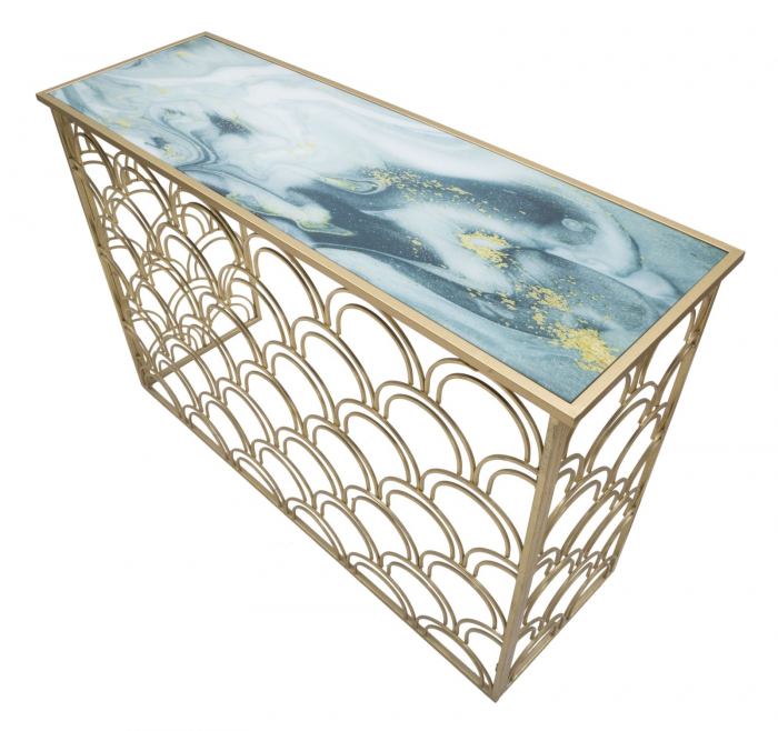 Consola Arc, metal sticla, auriu albastru [5]