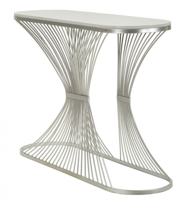 Consola argintie cu blat marmura | Mobilier hol CreativDeco [6]