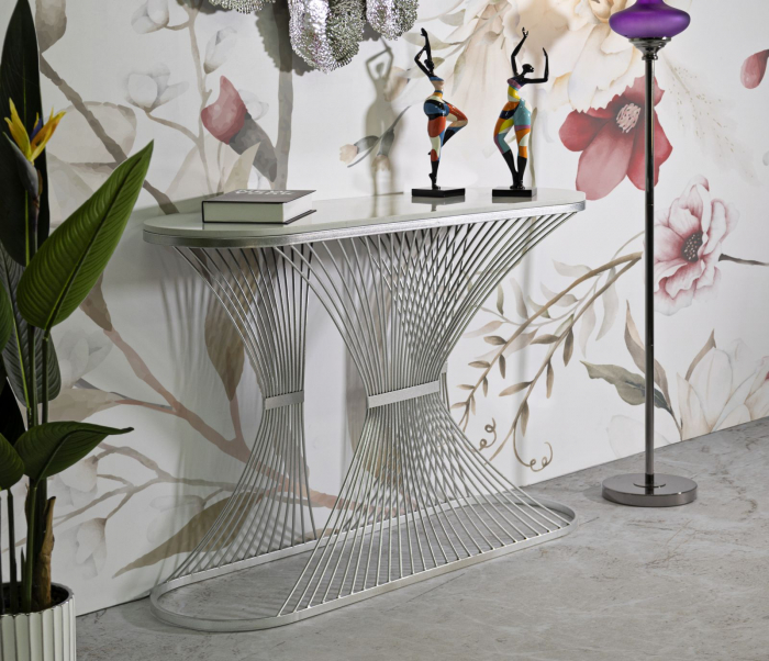 Consola argintie cu blat marmura | Mobilier hol CreativDeco [2]
