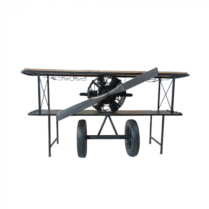 Consola bar Aviation – imagine frontală cu blat mango și structură metalică neagră [2]