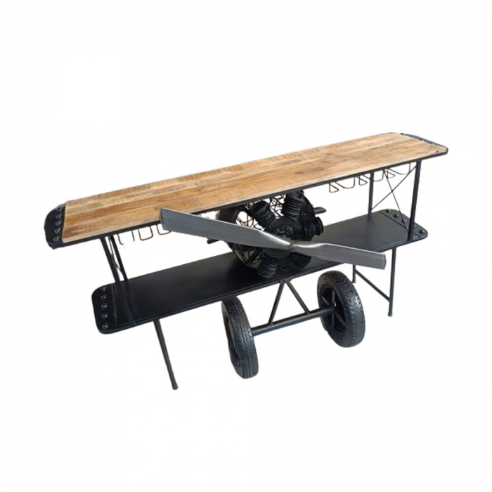 Consola bar Aviation – imagine frontală cu blat mango și structură metalică neagră [5]