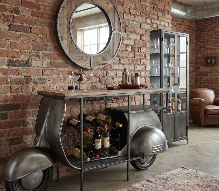 Consolă bar Scooter din metal gunmetal cu blat lemn – stil industrial tematic [4]