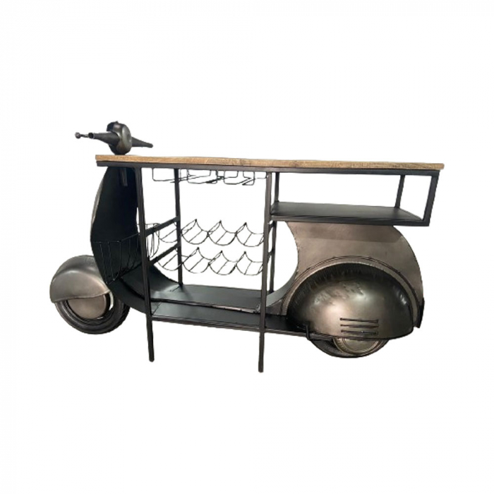 Consolă bar Scooter din metal gunmetal cu blat lemn – stil industrial tematic [2]