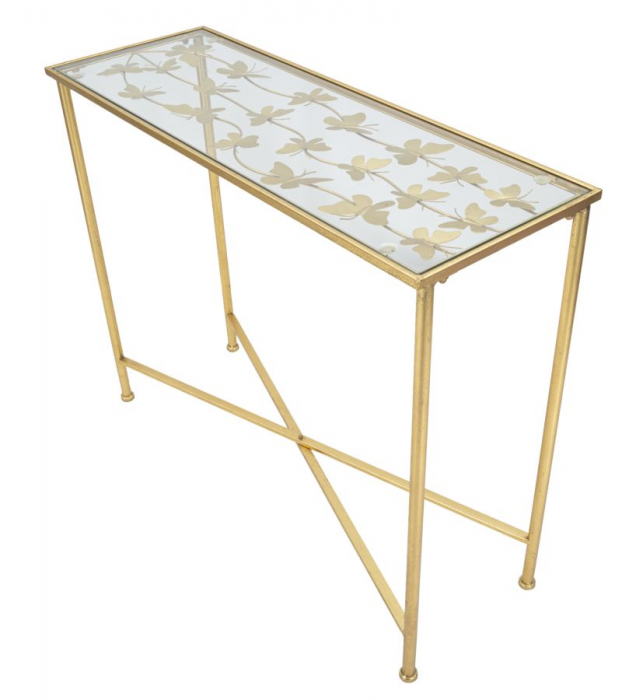 Consola Butterflies, metal/sticla, auriu [3]