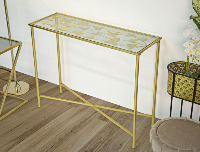 Consola Butterflies, metal/sticla, auriu [2]