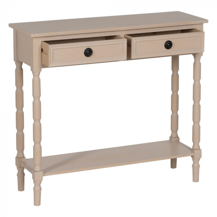Consolă Ixia cu 2 sertare și raft – finisaj crem mat, structură pin și MDF – vedere frontală [3]