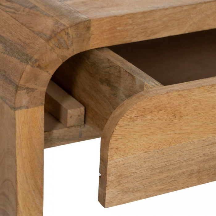 Consolă Ixia din lemn masiv mango – cu colțuri rotunjite și sertar sculptat – vedere frontală [6]