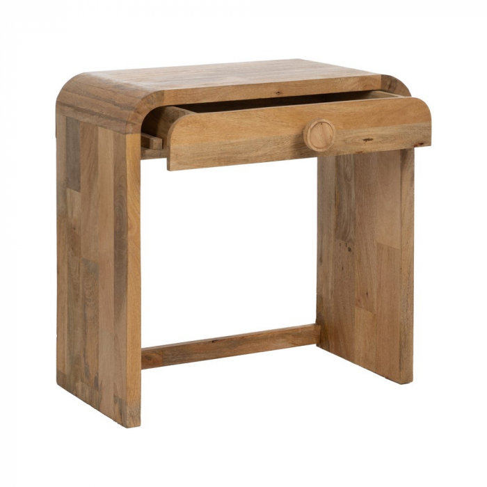 Consolă Ixia din lemn masiv mango – cu colțuri rotunjite și sertar sculptat – vedere frontală [3]