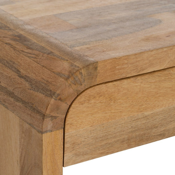 Consolă Ixia din lemn masiv mango – cu colțuri rotunjite și sertar sculptat – vedere frontală [5]