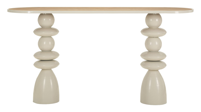 Consolă cu bază sculptată din pietre suprapuse și blat oval din lemn [2]
