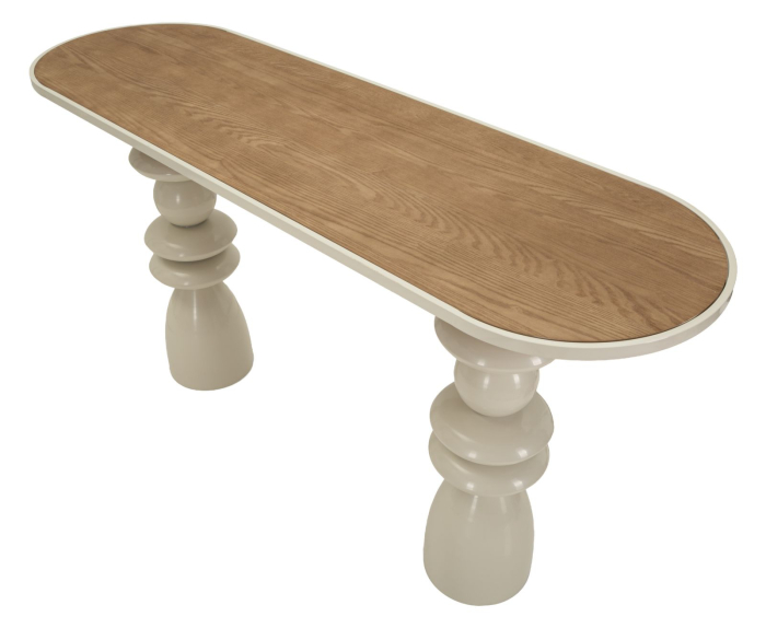 Consolă cu bază sculptată din pietre suprapuse și blat oval din lemn [3]