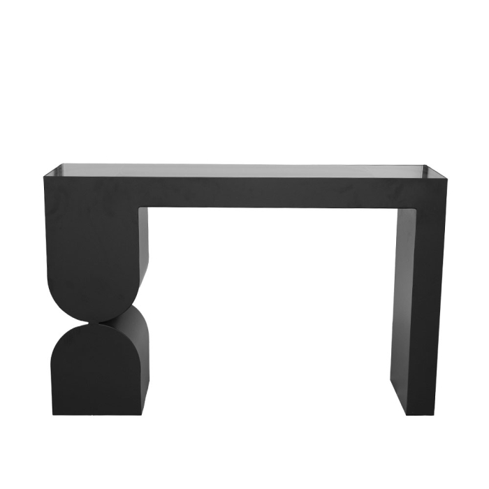 Consolă cu blat din sticlă și structură metalică neagră [4]
