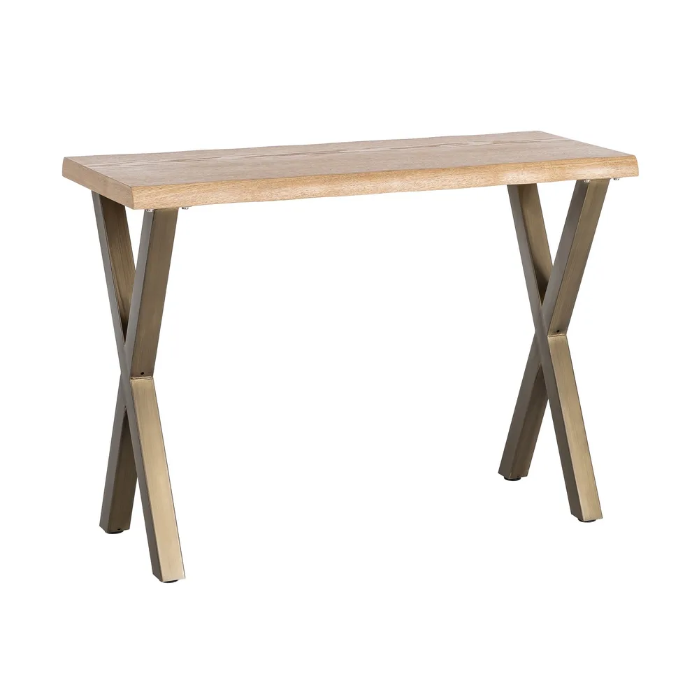 Consolă cu blat cu aspect de lemn si picioare metalice in forma de X [2]