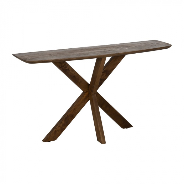 Consolă mango natural Ixia – picioare X, design modern din lemn masiv – vedere laterală [2]