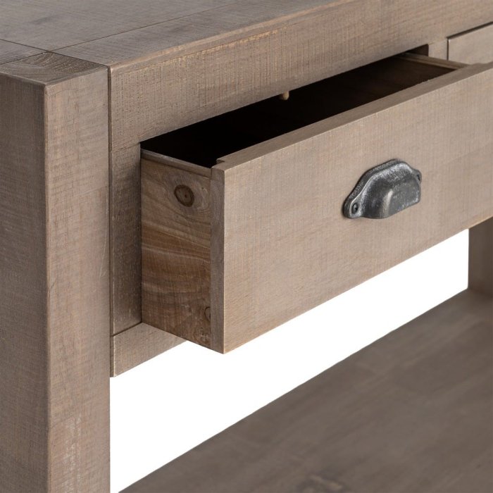 Consolă din lemn de pin cu aspect natural cu trei sertare si polita inferioara [8]