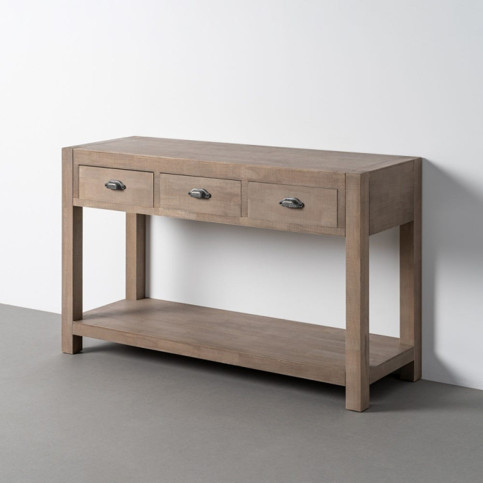 Consolă din lemn de pin cu aspect natural cu trei sertare si polita inferioara [2]