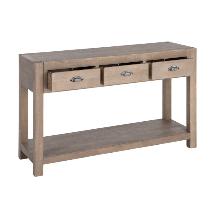 Consolă din lemn de pin cu aspect natural cu trei sertare si polita inferioara [4]