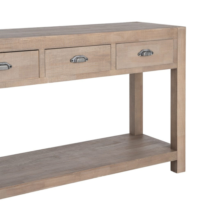 Consolă din lemn de pin cu aspect natural cu trei sertare si polita inferioara [5]