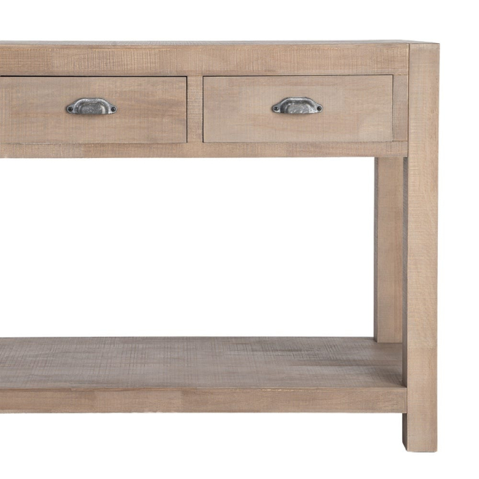 Consolă din lemn de pin cu aspect natural cu trei sertare si polita inferioara [9]