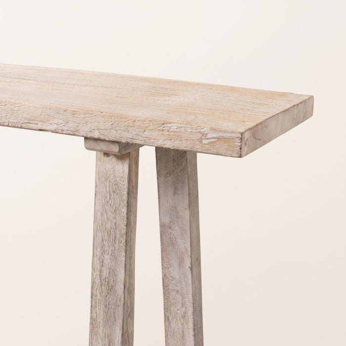 Consola lemn masiv alb uzat pentru decor rustic|Console mari pentru intrari cu personalitate [2]