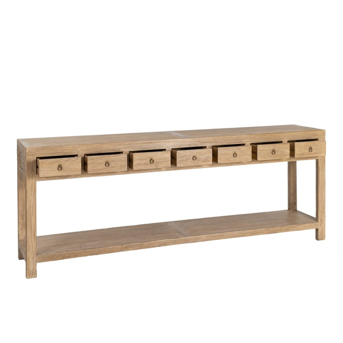 Consola din lemn de ulm reciclat cu sertare design arhitectural wabi-sabi [4]