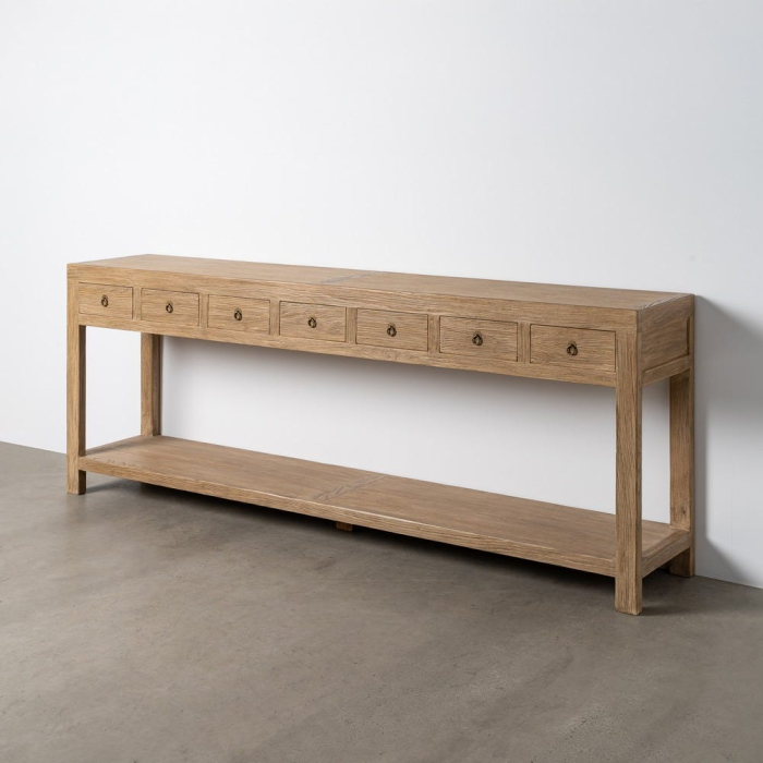 Consola din lemn de ulm reciclat cu sertare design arhitectural wabi-sabi [12]