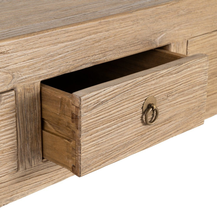 Consola din lemn de ulm reciclat cu sertare design arhitectural wabi-sabi [8]