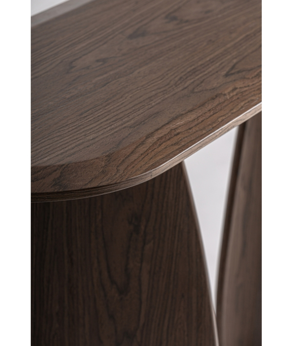 Consolă din lemn maro cu blat rotunjit pentru living și hol Arko [2]