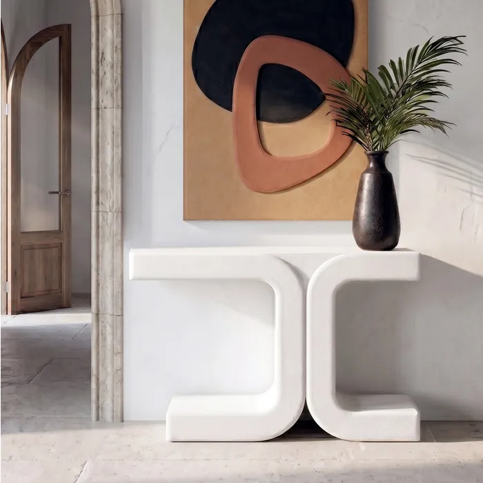Consolă din MDF alb cu formă geometrică curbată [2]