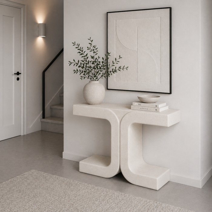 Consolă din MDF alb cu formă geometrică curbată [2]