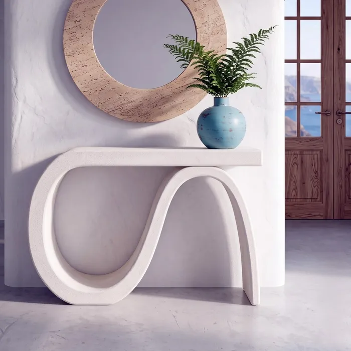 Consolă din MDF alb cu formă sculpturală curbată [2]