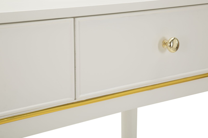 Consolă albă din lemn de pin și MDF cu două sertare și accente aurii design elegant [6]