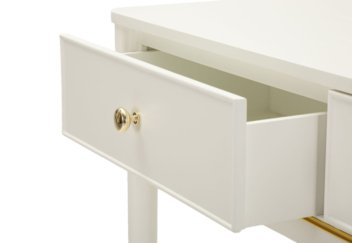 Consolă albă din lemn de pin și MDF cu două sertare și accente aurii design elegant [5]
