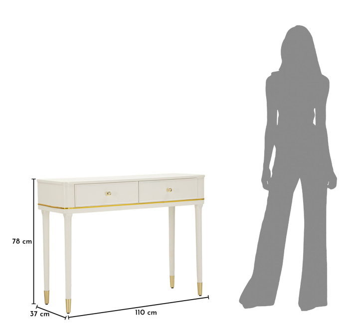 Consolă albă din lemn de pin și MDF cu două sertare și accente aurii design elegant [8]